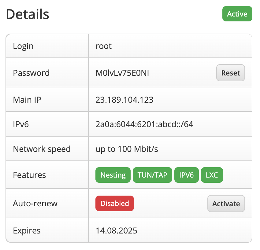 Example of Information block