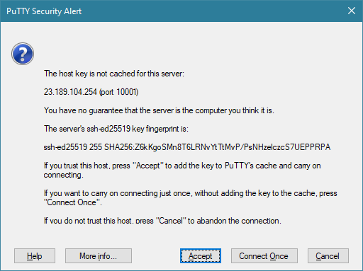 Подтверждаем отпечаток сервера