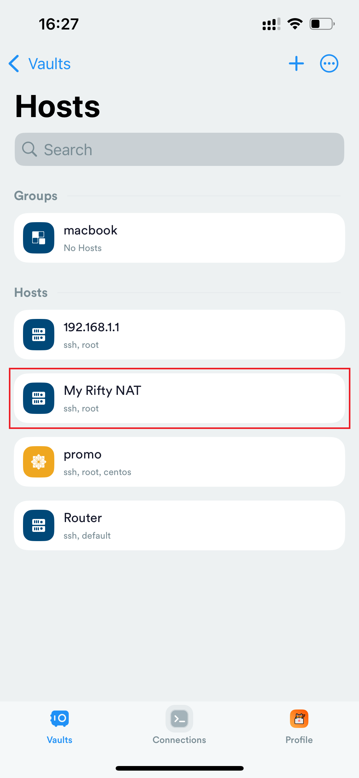Подключаемся к созданному хосту
