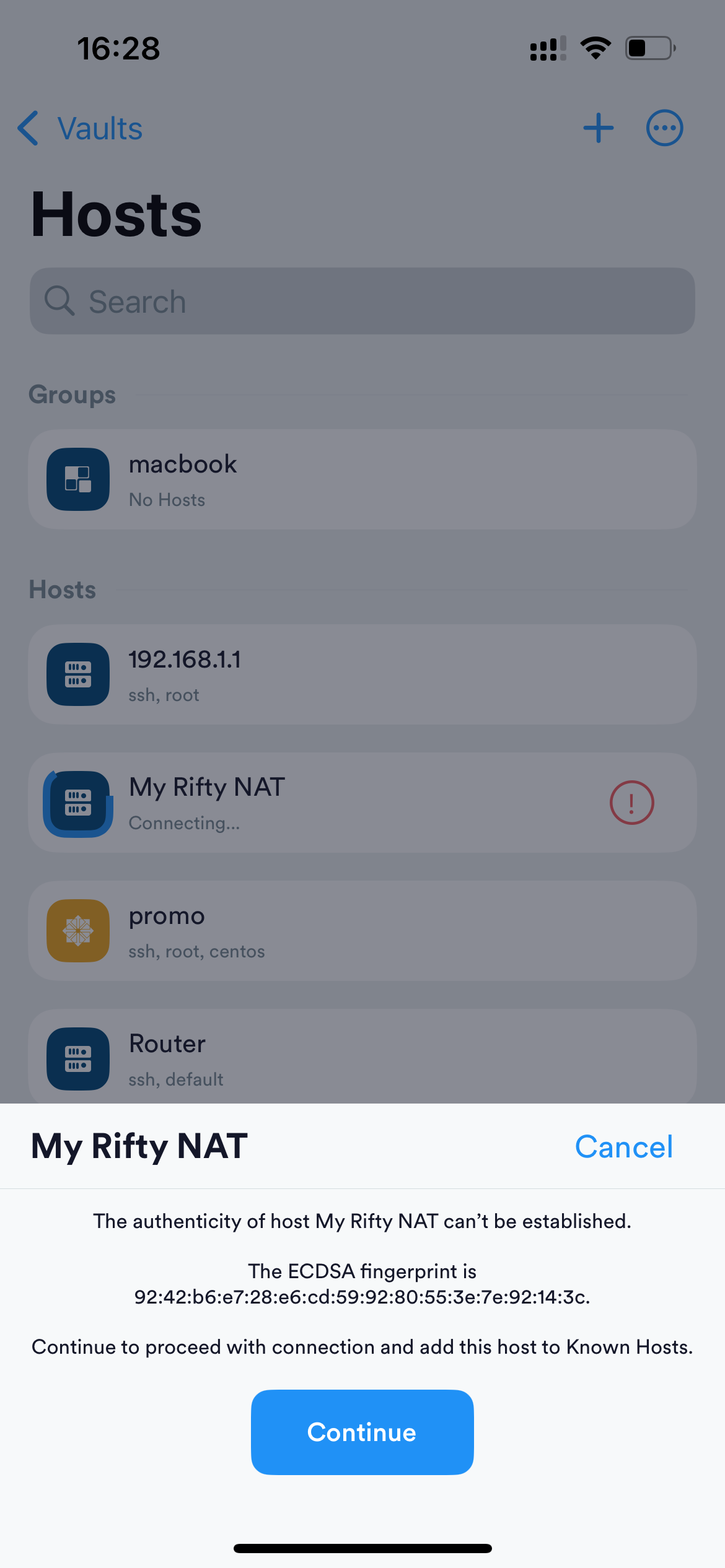 Подтверждаем отпечаток сервера
