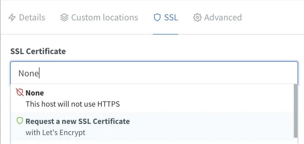 Окно Add Proxy Host, вкладка SSL